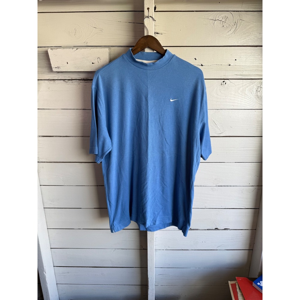 Nike Golf Dri-FIT Mock Neck Shirt Mens Large Blue Short Sleeve Swoosh Logo